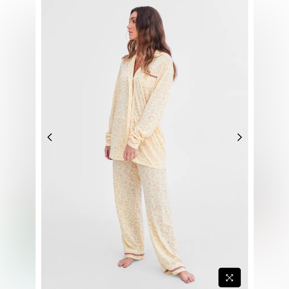 Pitusa Pima Cotton Sorbet Chetah Long Sleeve Embroidered 2-PC Button Down PJ Set